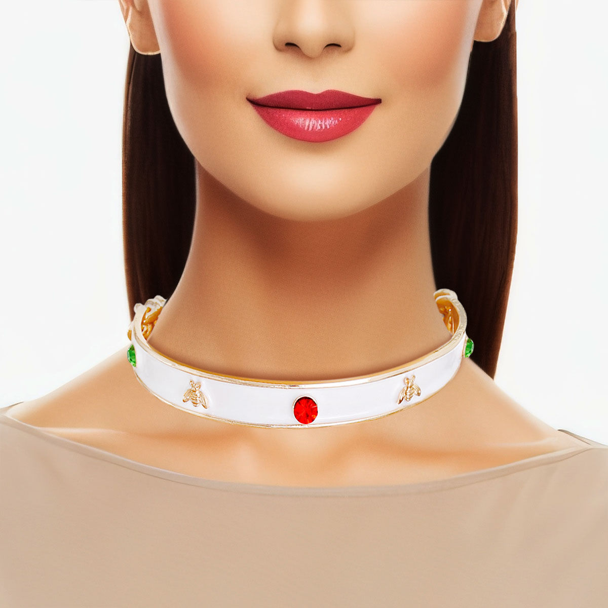 Statement Choker Necklace White Bee Casting Heavy Fashion Jewelry