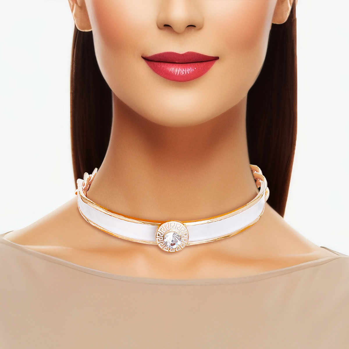 Statement Choker Necklace White Greek Medallion Heavy Fashion Jewelry