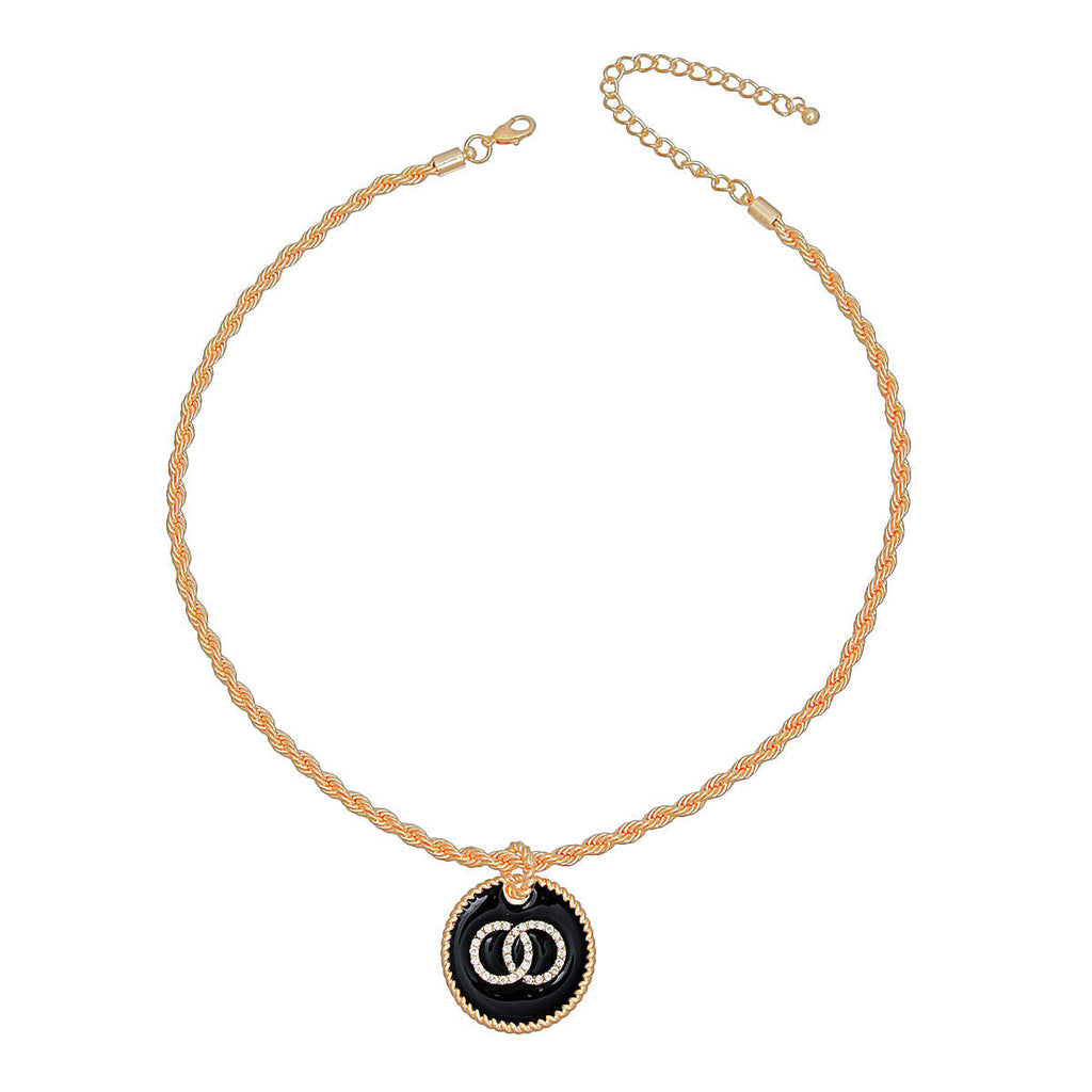 Infinity Pendant Necklace with Black Pendant and Gold Twisted Chain Stylish Jewelry Accessory