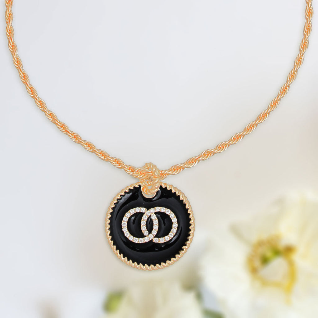 Infinity Pendant Necklace with Black Pendant and Gold Twisted Chain Stylish Jewelry Accessory