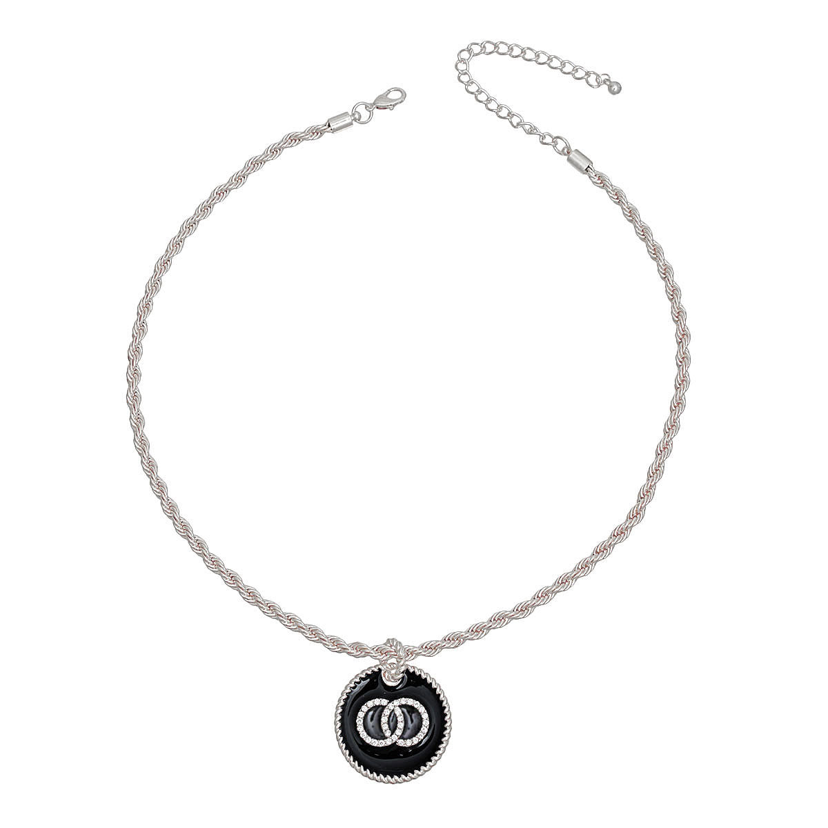 Infinity Pendant Necklace with Black Pendant and Silver Twisted Chain Stylish Jewelry Accessory