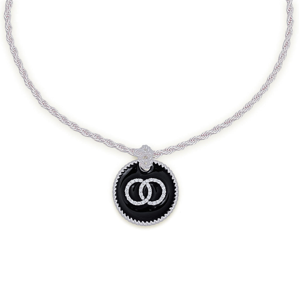 Infinity Pendant Necklace with Black Pendant and Silver Twisted Chain Stylish Jewelry Accessory