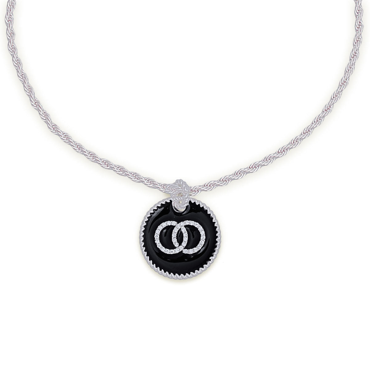 Infinity Pendant Necklace with Black Pendant and Silver Twisted Chain Stylish Jewelry Accessory
