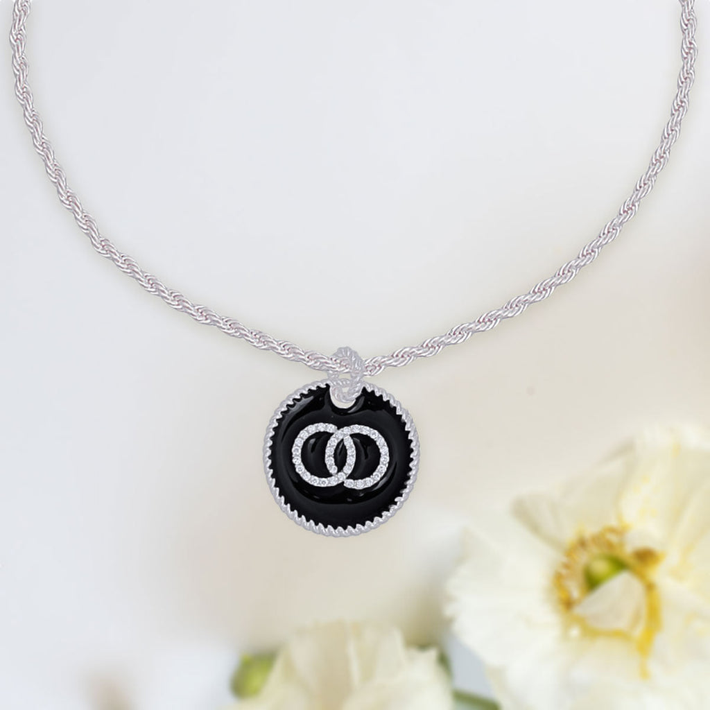 Infinity Pendant Necklace with Black Pendant and Silver Twisted Chain Stylish Jewelry Accessory