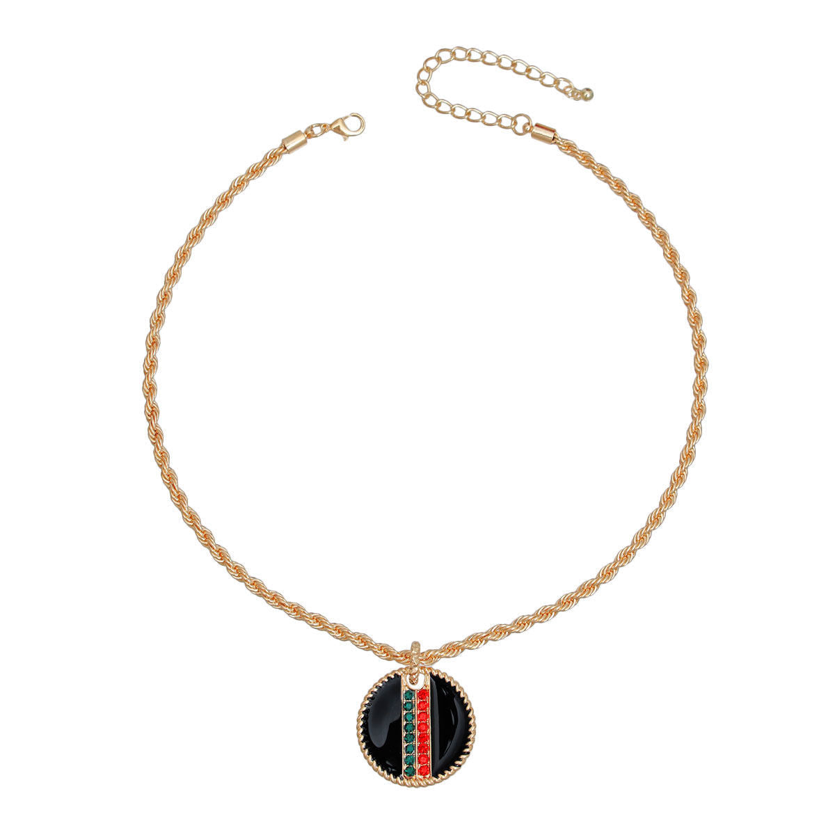 Pendant Necklace with Black Stripe and Gold Twisted Chain Stylish Jewelry Accessory