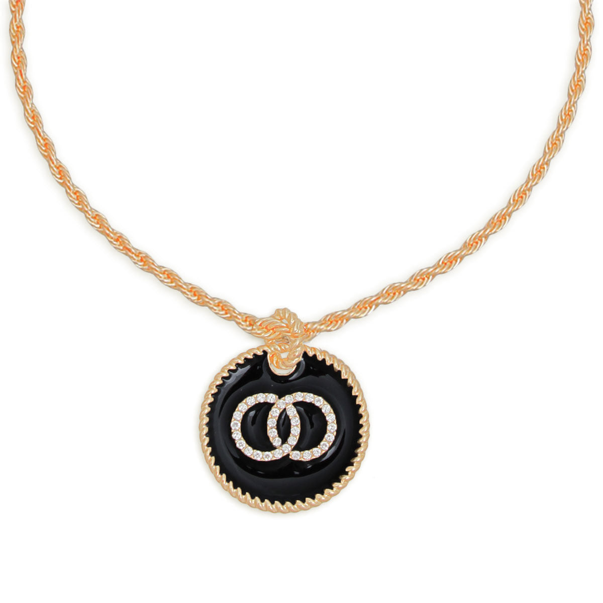 Infinity Pendant Necklace with Black Pendant and Gold Twisted Chain Stylish Jewelry Accessory