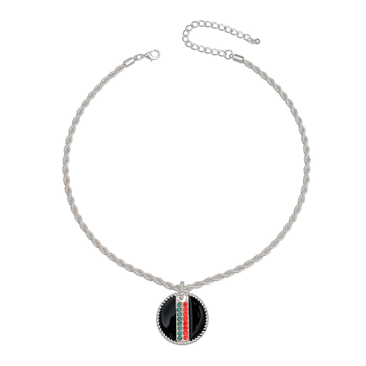 Pendant Necklace with Black Stripe and Silver Twisted Chain, Stylish Fashion Jewelry