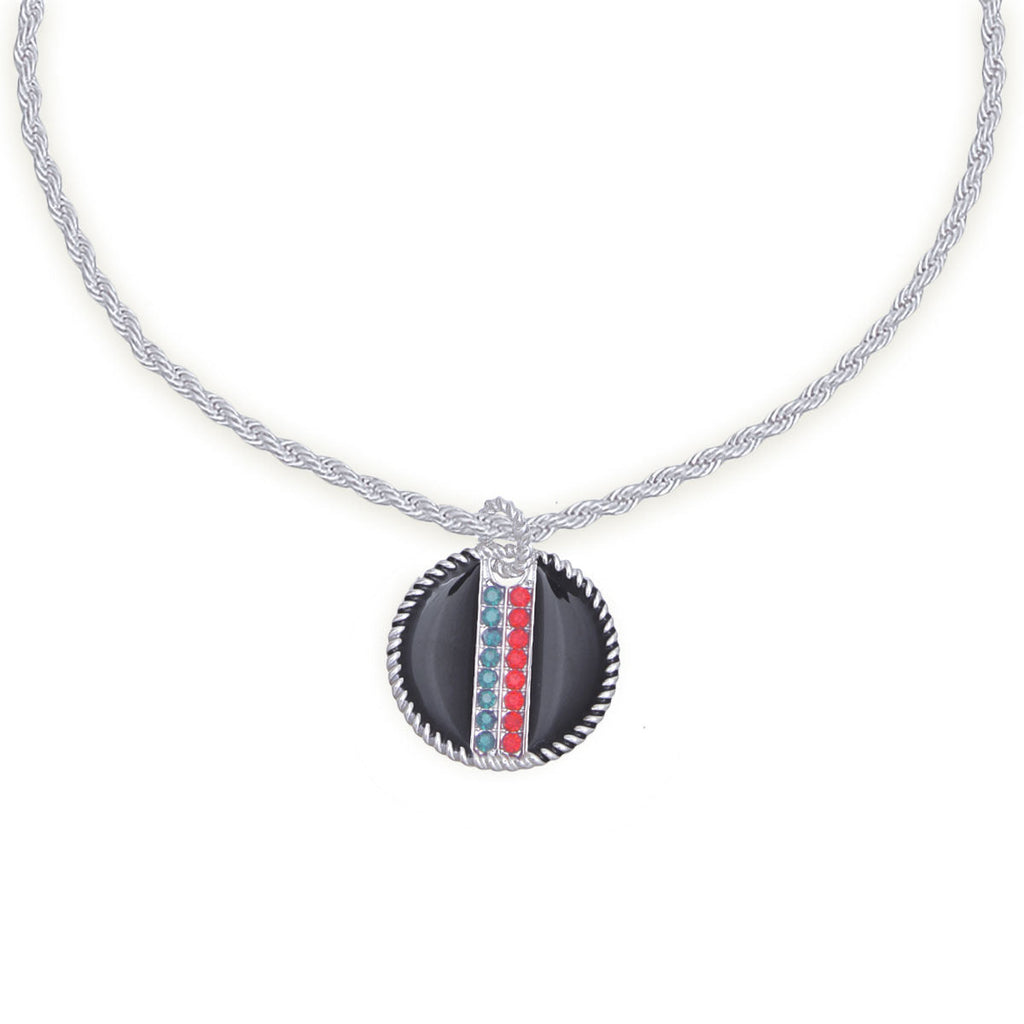Pendant Necklace with Black Stripe and Silver Twisted Chain, Stylish Fashion Jewelry