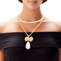 Statement Double Layer Pearl Bow Necklace, Trendy Elegant Jewelry Accessory