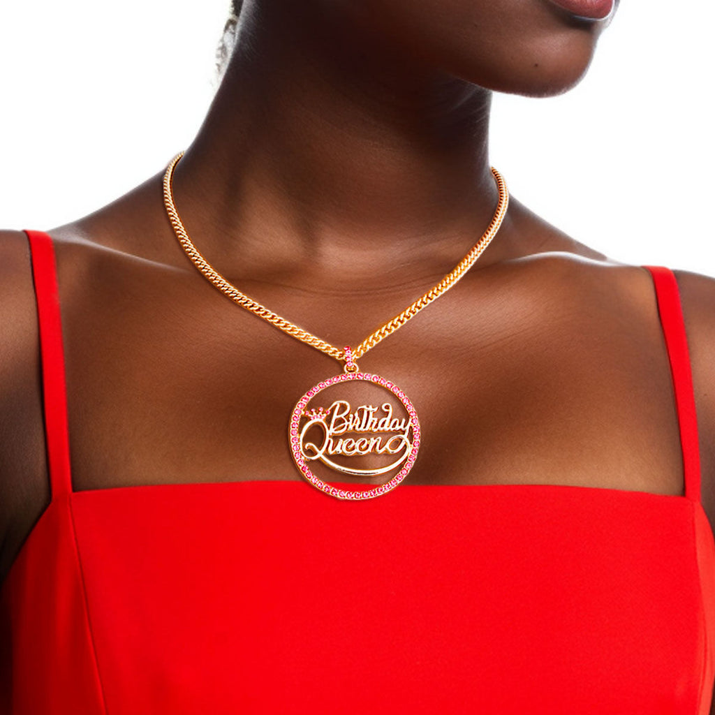 Statement Necklace Pink Birthday Queen Trendy Jewelry Accessory