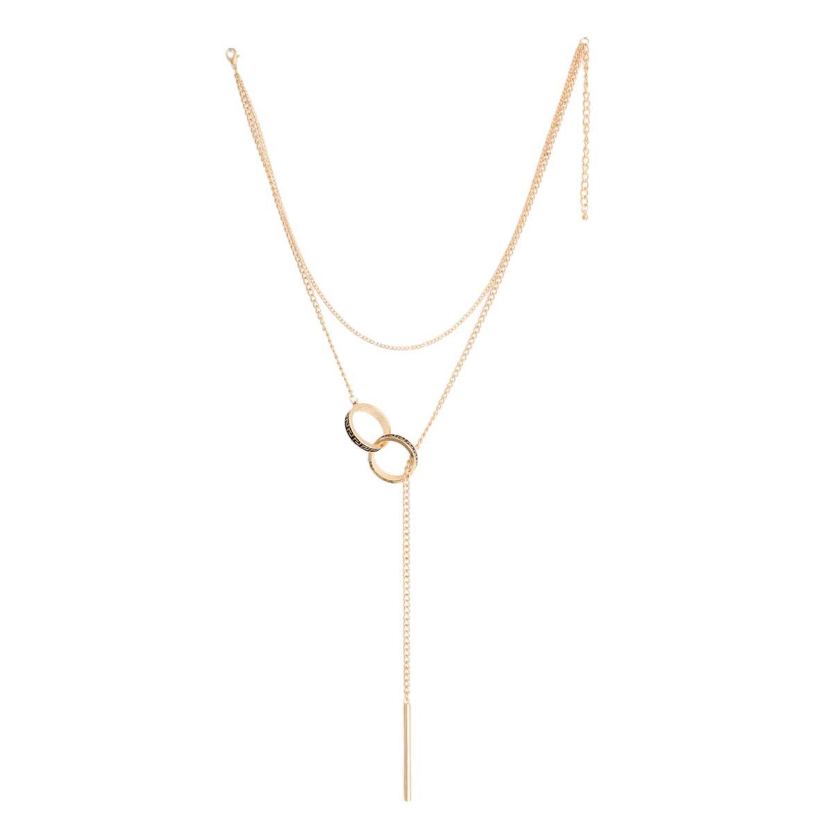 Lariat Necklace Gold Greek Key Stylish Statement Jewelry