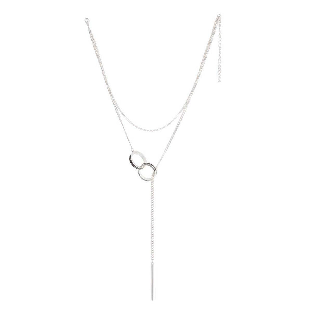 Lariat Necklace Silver Greek Key Stylish Statement Jewelry
