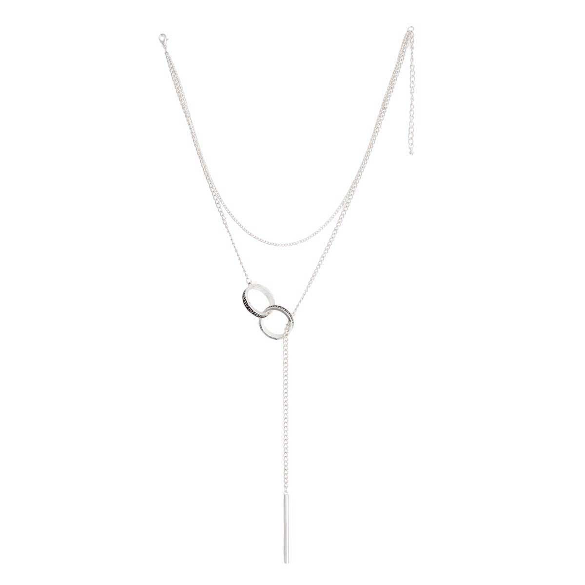 Lariat Necklace Silver Greek Key Stylish Statement Jewelry