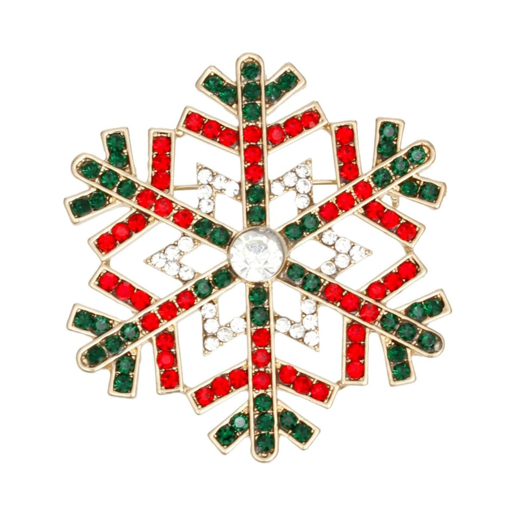 Women’s Snowflake Brooch Pin Red Green Stylish Statement Accessory