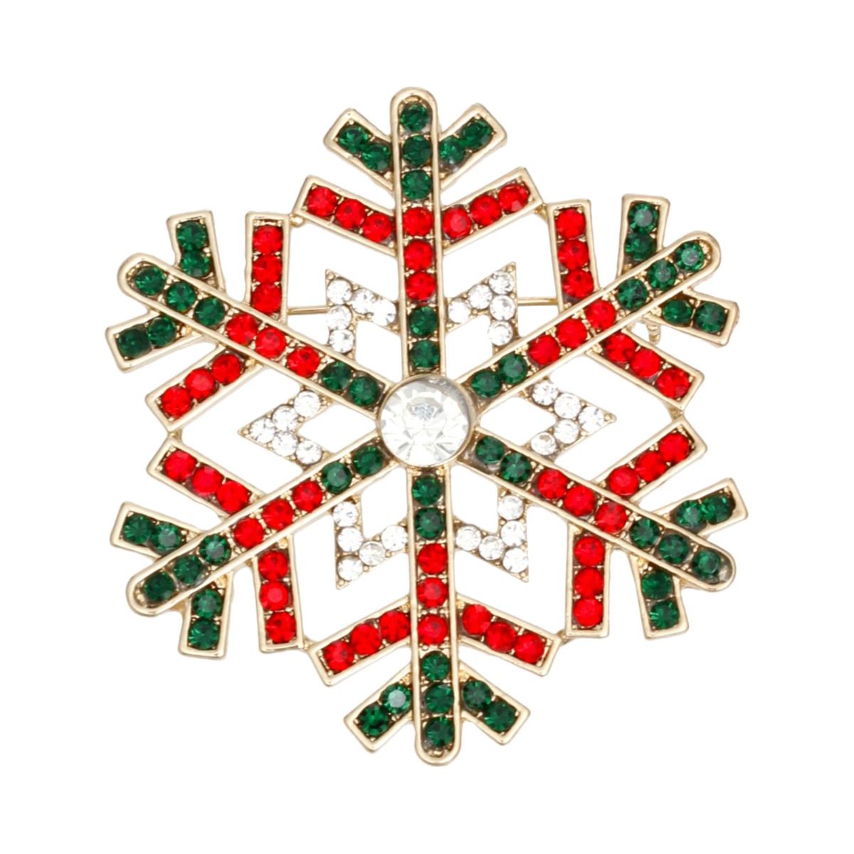Women’s Snowflake Brooch Pin Red Green Stylish Statement Accessory