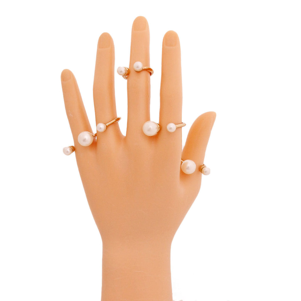 Midi Ring Set with Cream Pearl Accents – Stylish Layered Jewelry