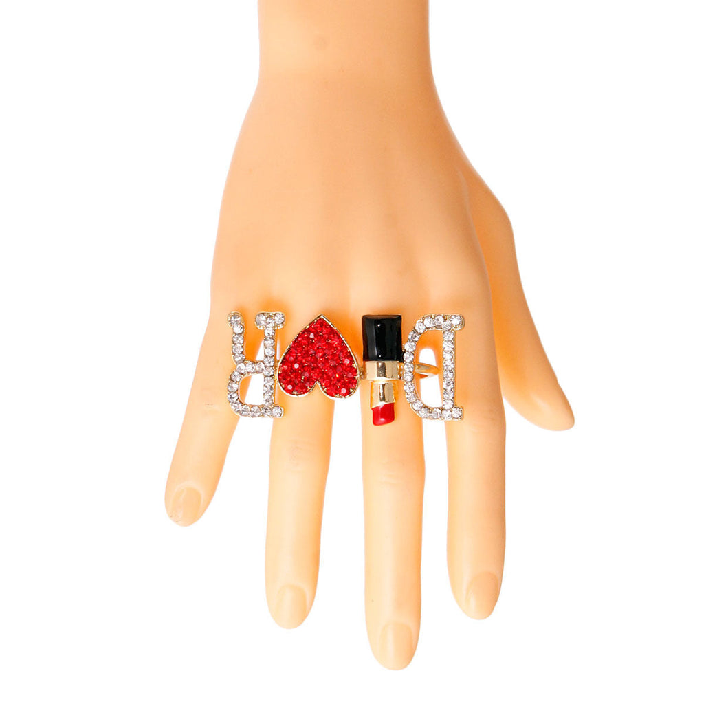 Double-D Finger Ring Radiant in Red Stylish Statement Jewelry
