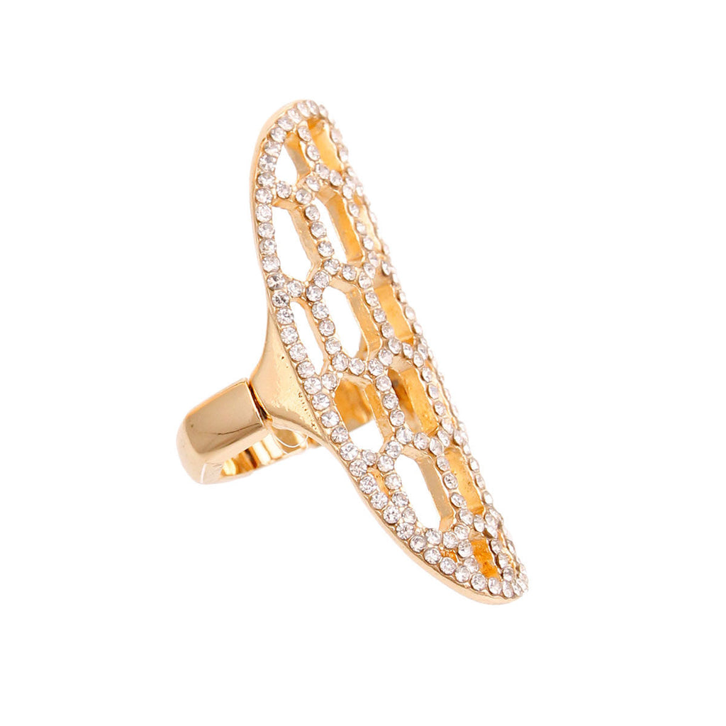 Statement Gold Honeycomb Cocktail Ring Stylish Elegant Fashion Jewelry