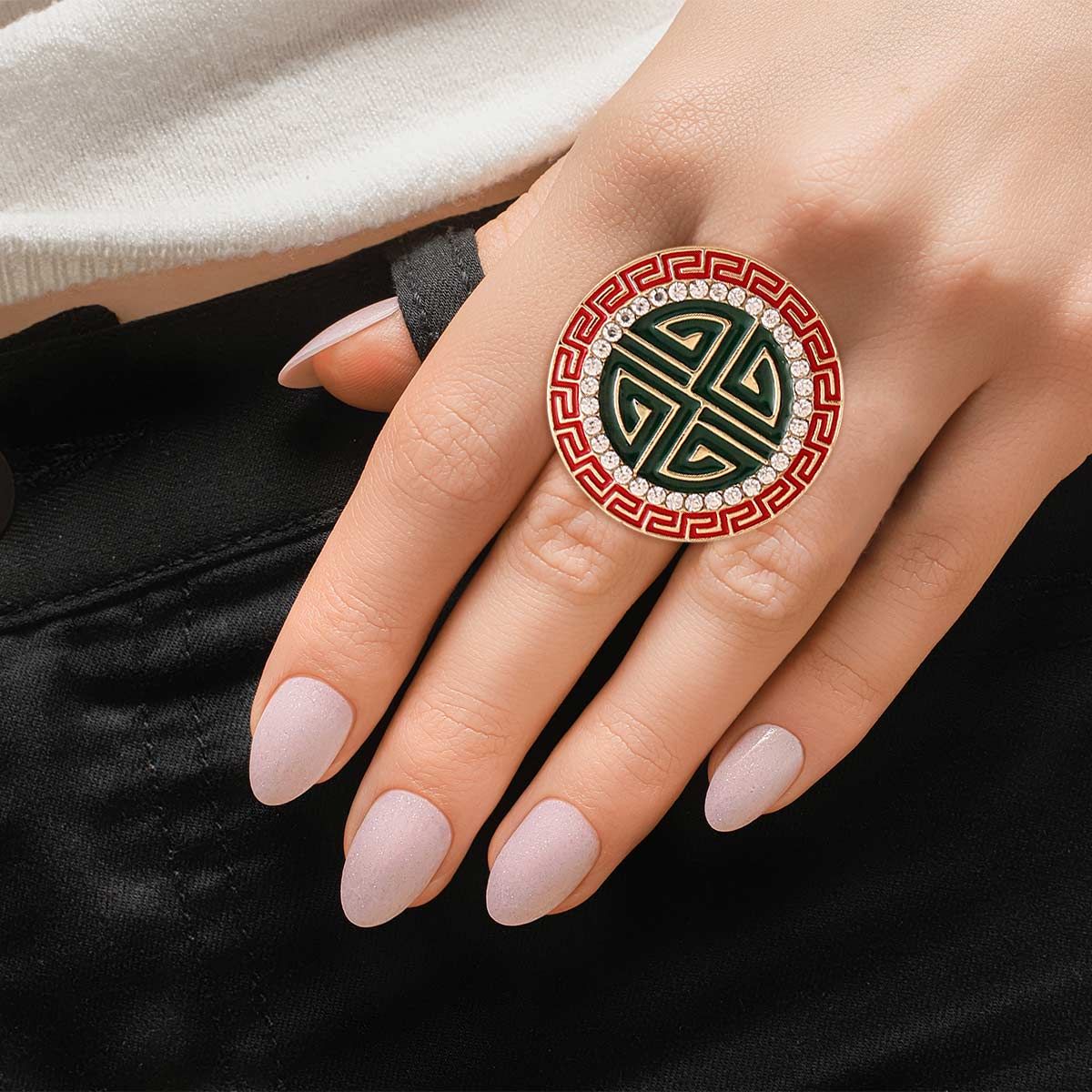 Statement Cocktail Ring Gold Red Round Greek Stylish Jewelry