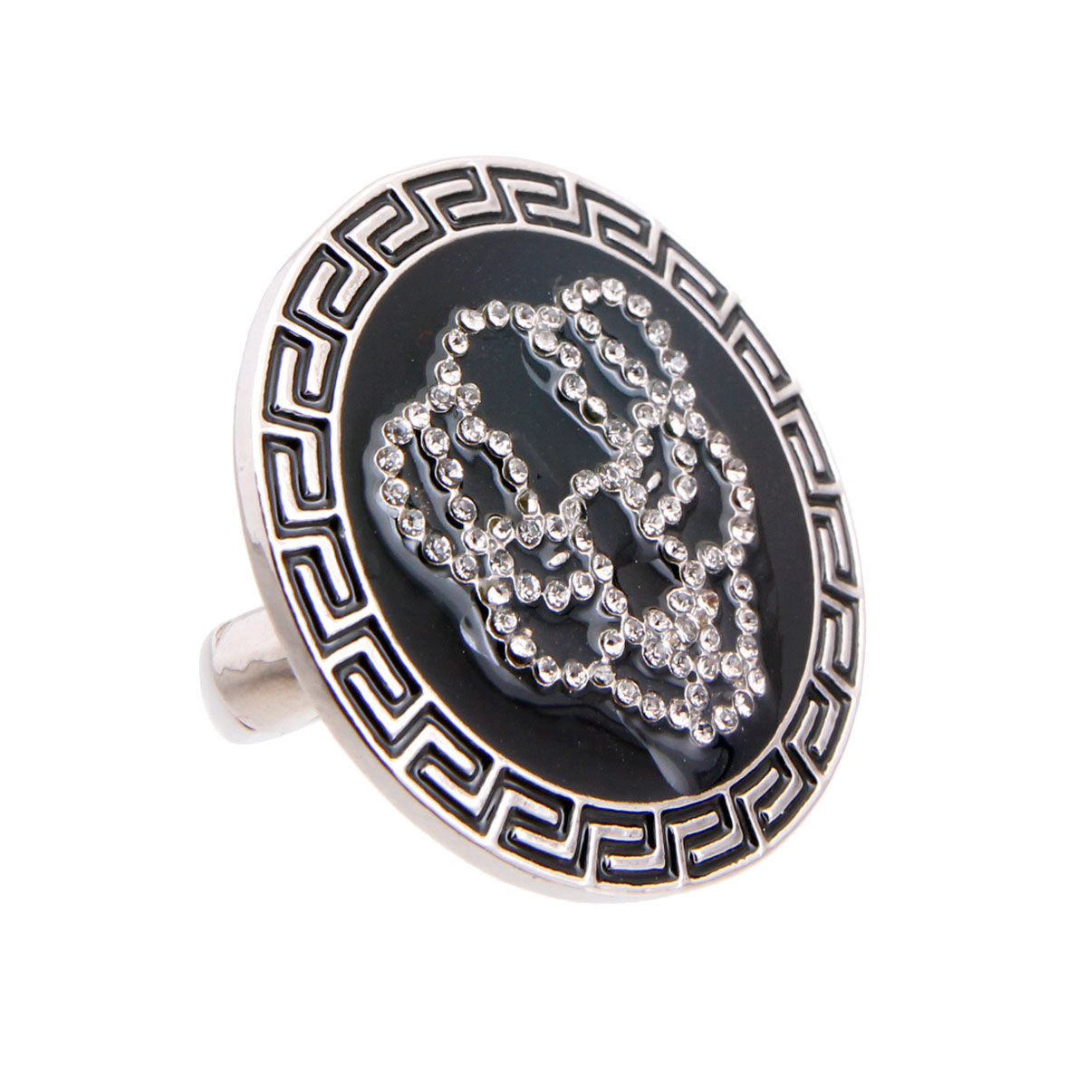 Statement Round Tiger Cocktail Ring in Silver and Black, Trendy Fashion Jewelry