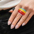 Statement Dome Ring Multicolored Rainbow and Gold Stylish Jewelry