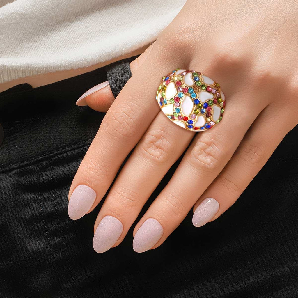Statement Leopard Dome Ring in Gold and White – Trendy Fashion Jewelry