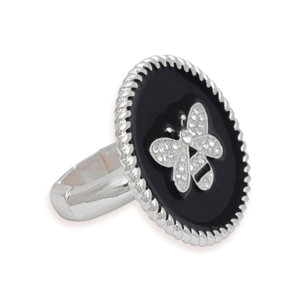 Silver Ring with Black Bee Charm – Trendy Fashion Jewelry Accessory