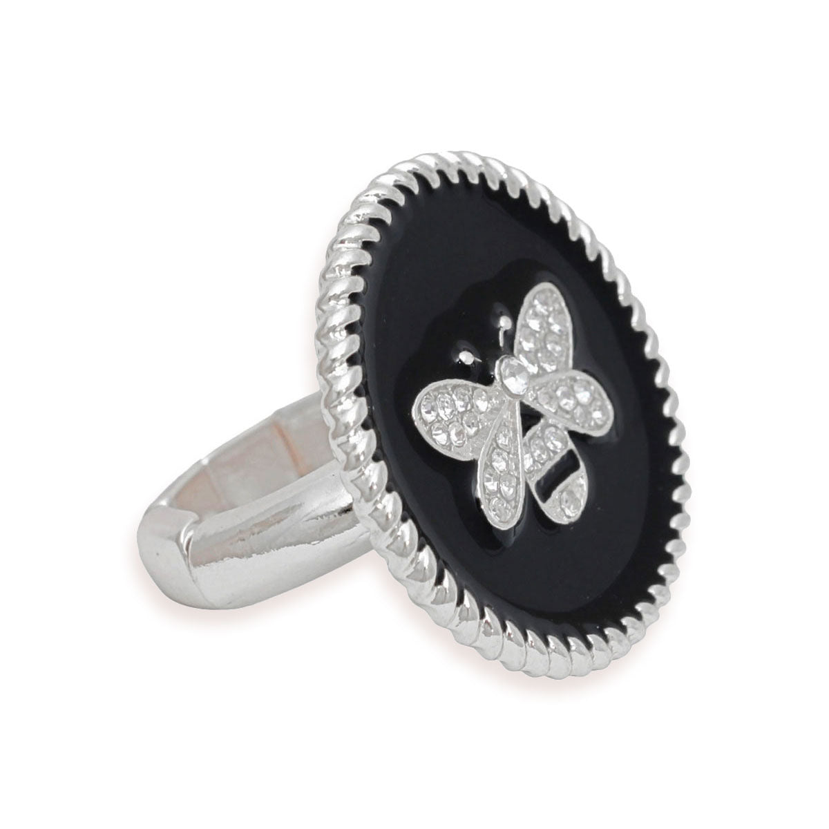 Silver Ring with Black Bee Charm – Trendy Fashion Jewelry Accessory