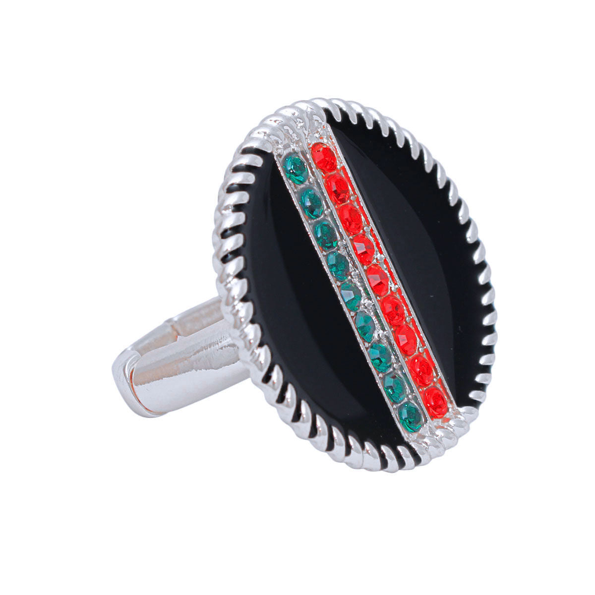 Silver Ring with Black Stripe Charm – Trendy Fashion Jewelry