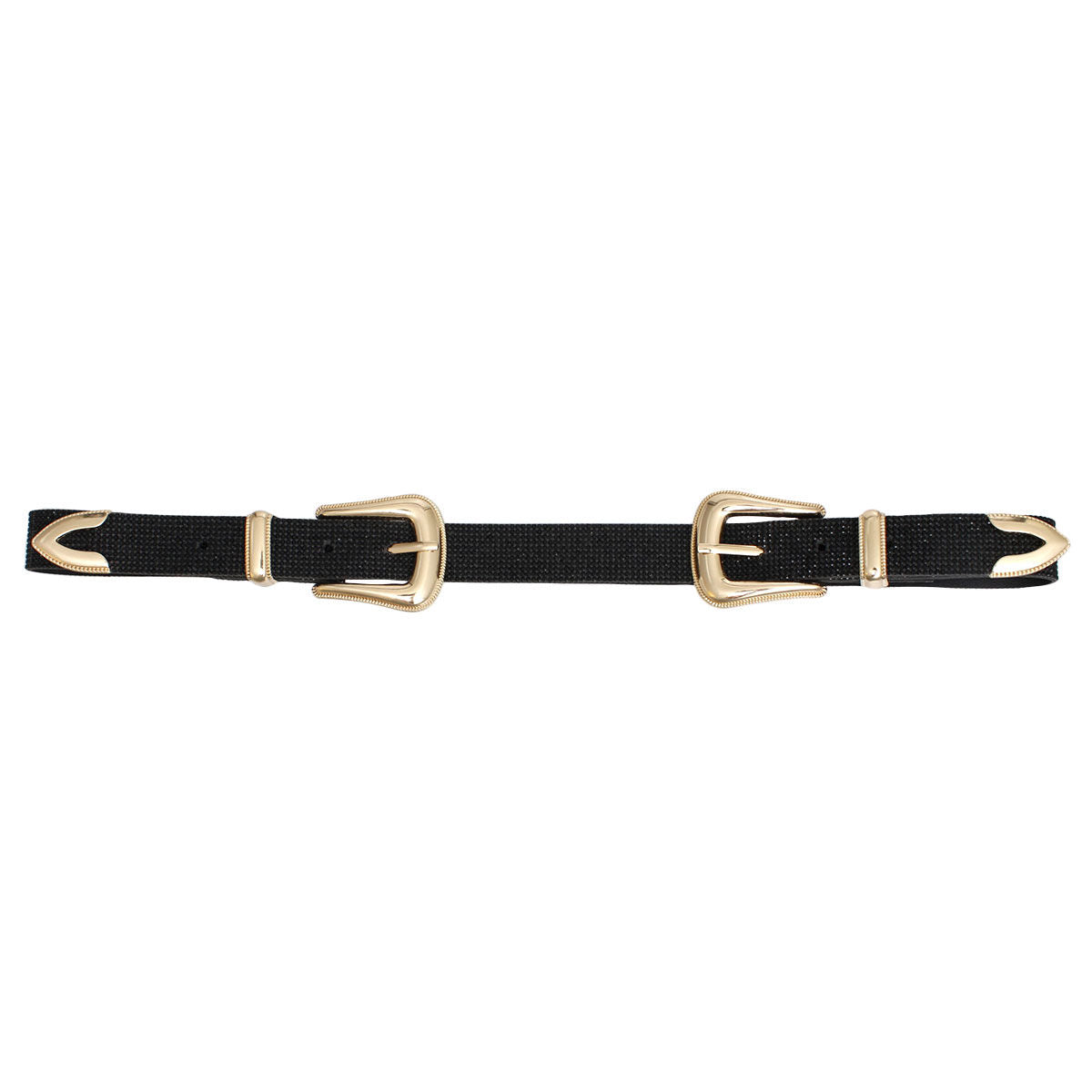 Women’s Double Buckle Western Belt Black Stone Stylish Accessory