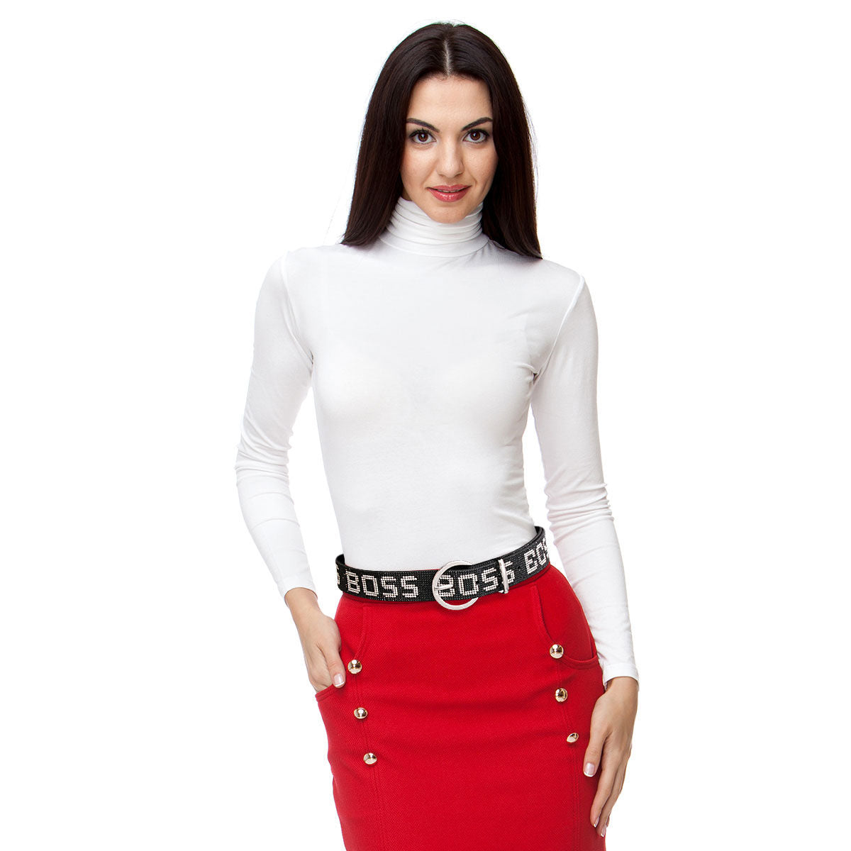 Statement Rhinestone Boss Belt in Black and Silver, Trendy Fashion Accessory