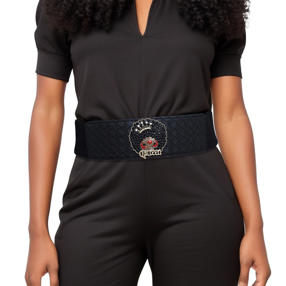 Women’s Woven Black Stretch Belt Afro Queen Stylish Accessory