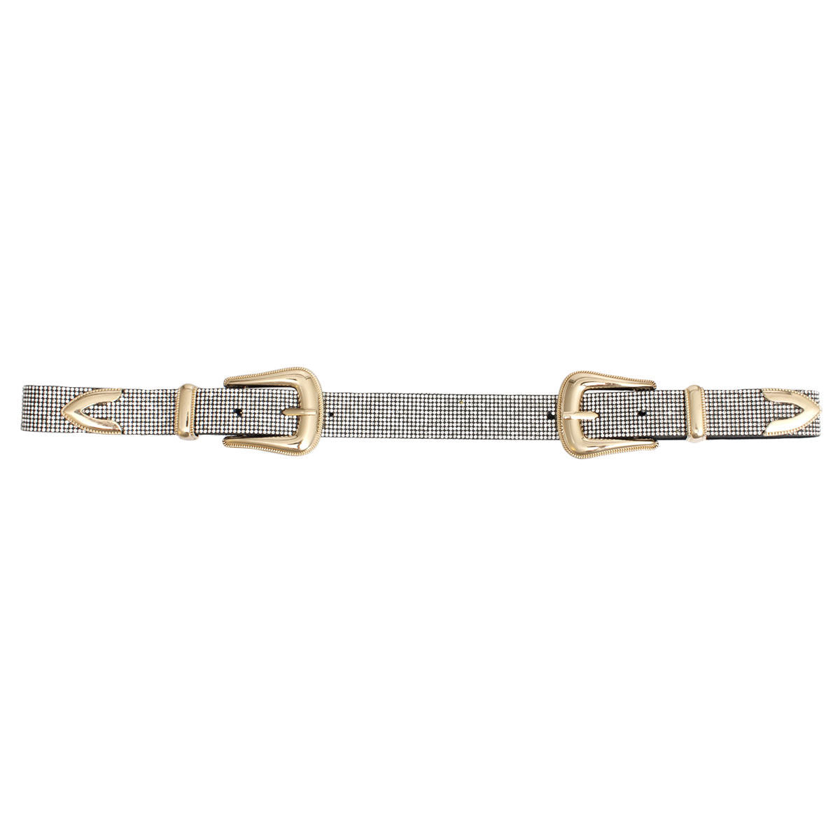 Women’s Double Buckle Western Belt with Clear Stone – Trendy Fashion Accessory