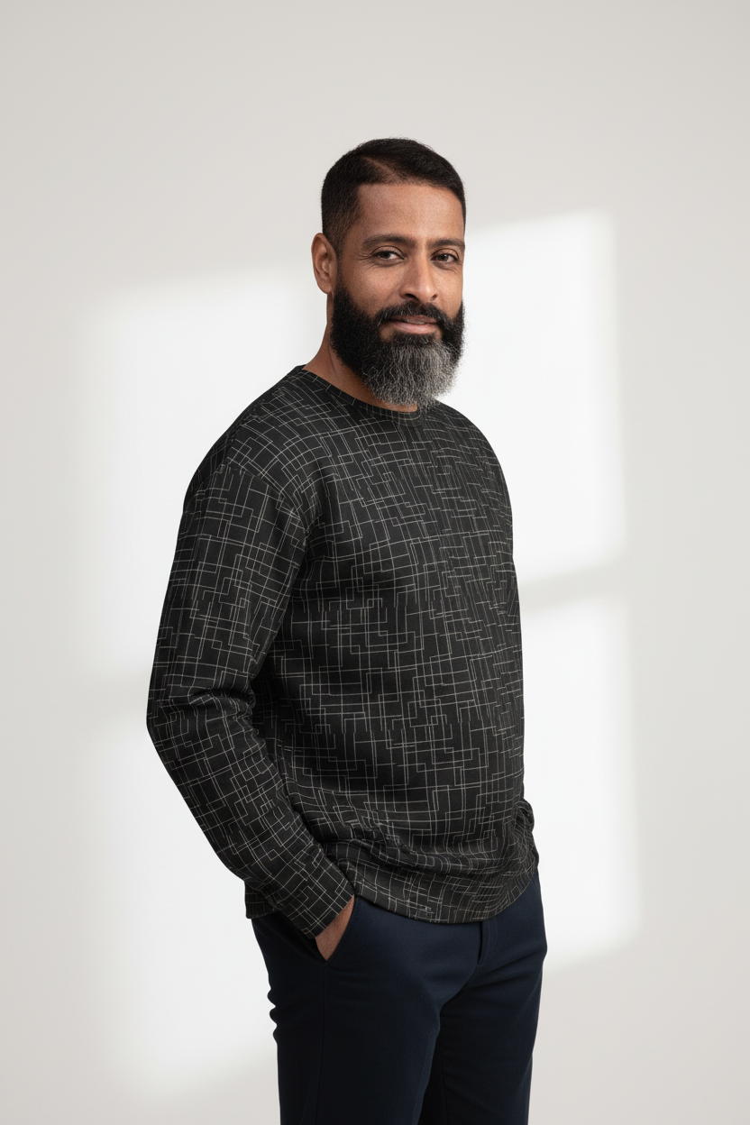 Architectural Silence Sweatshirt – Limited Drop – Minimalist Geometric All-Over Print