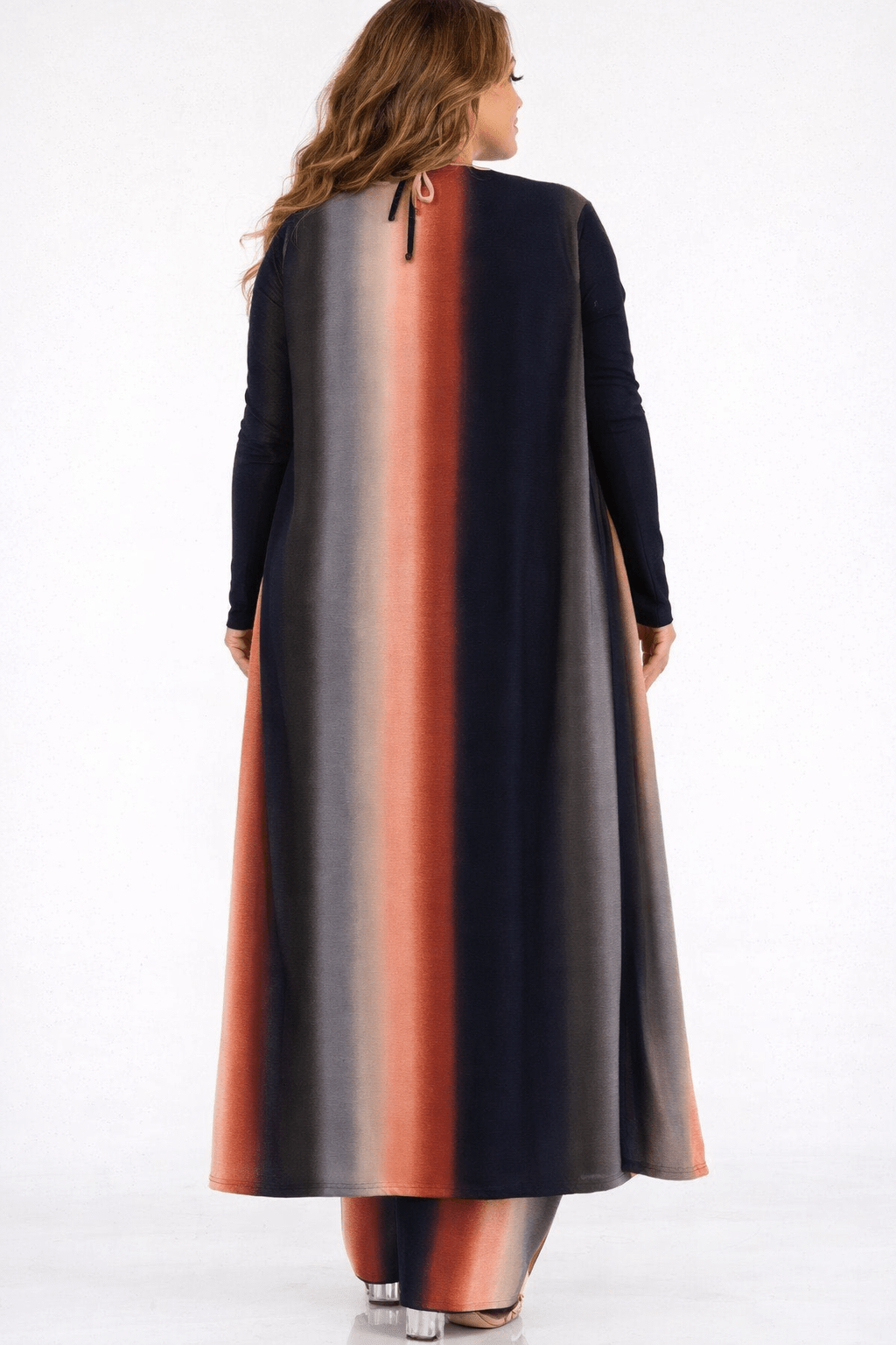 Ombre Plus Size Three Piece Rib Crop Top Pant Set With Cardigan
