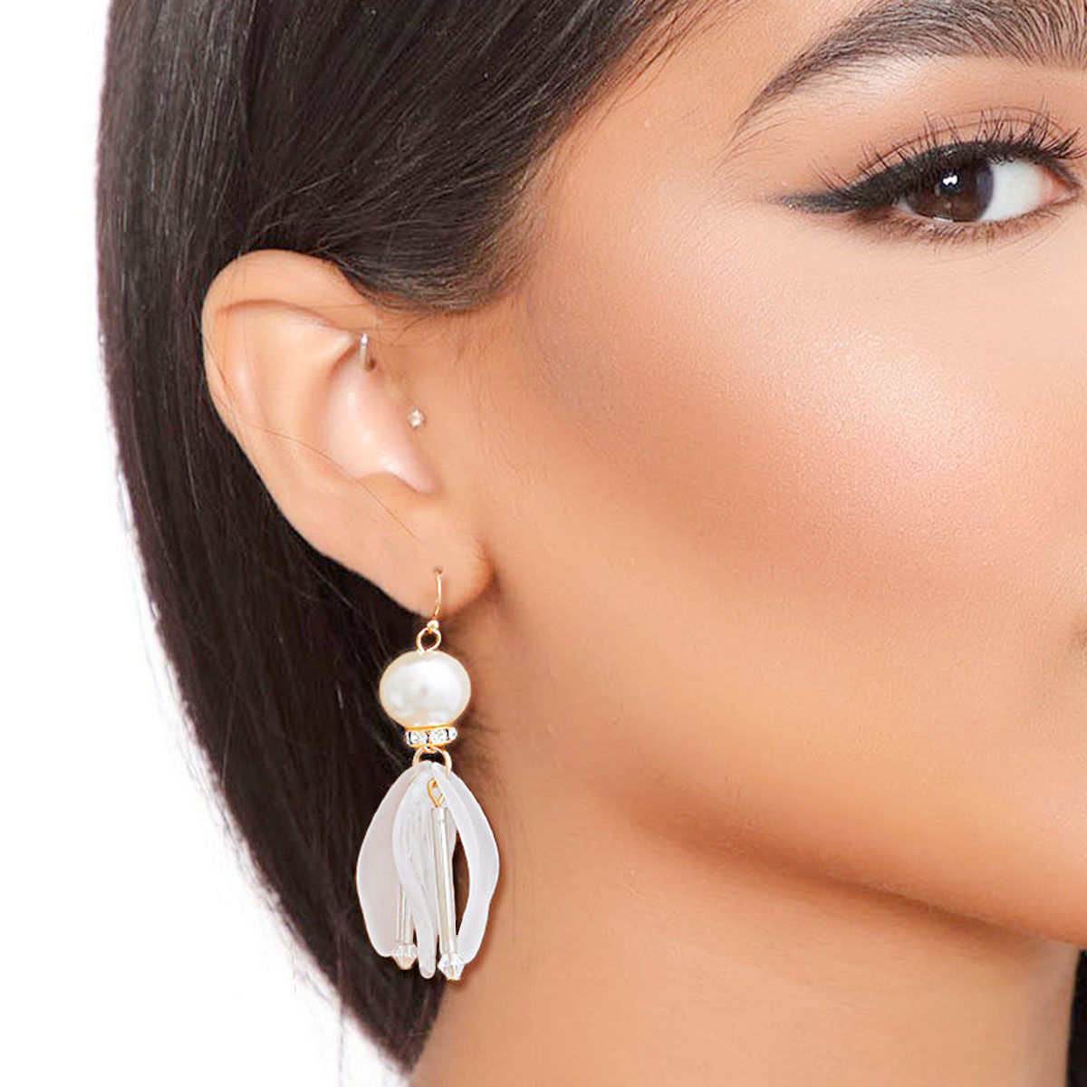 Drop Earrings Pearl Petal Stylish Statement Jewelry