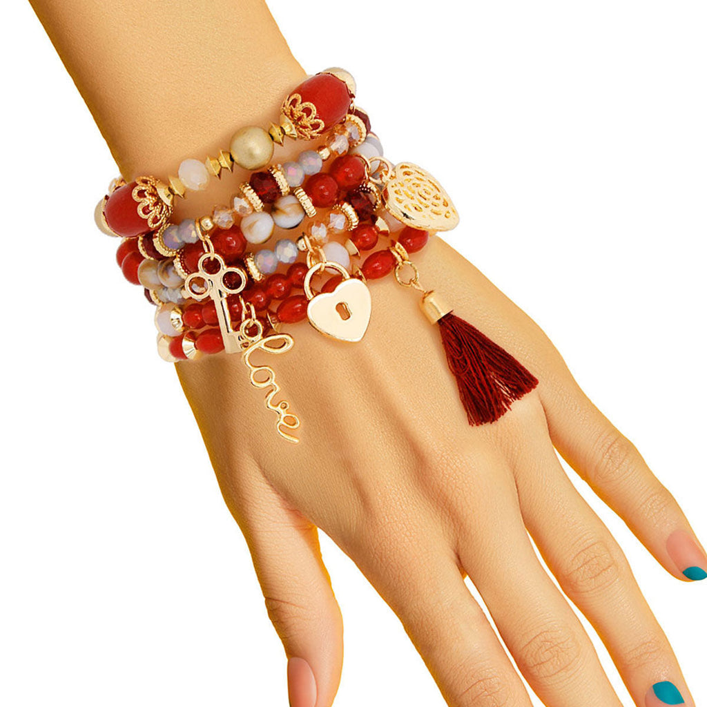 Glass Bead Love Bracelets Burgundy Stylish Trendy Jewelry
