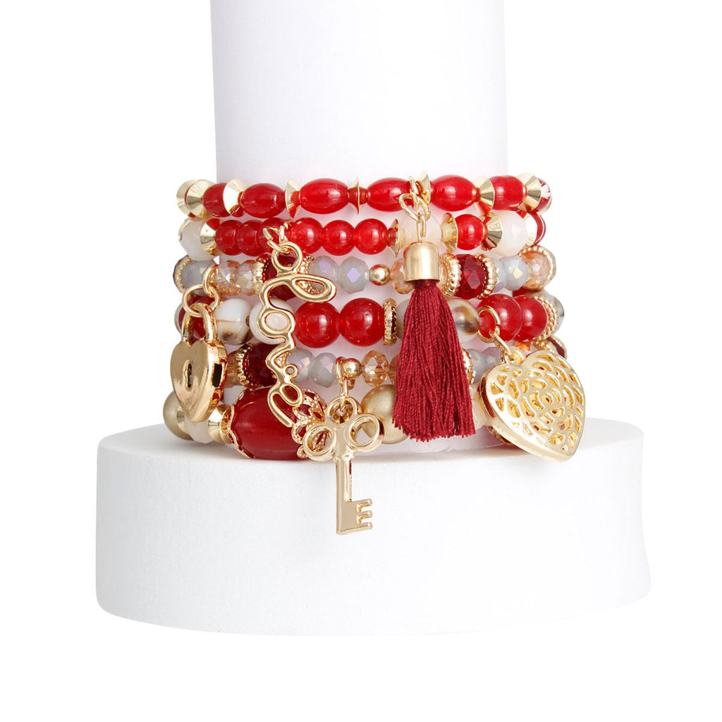 Glass Bead Love Bracelets Burgundy Stylish Trendy Jewelry