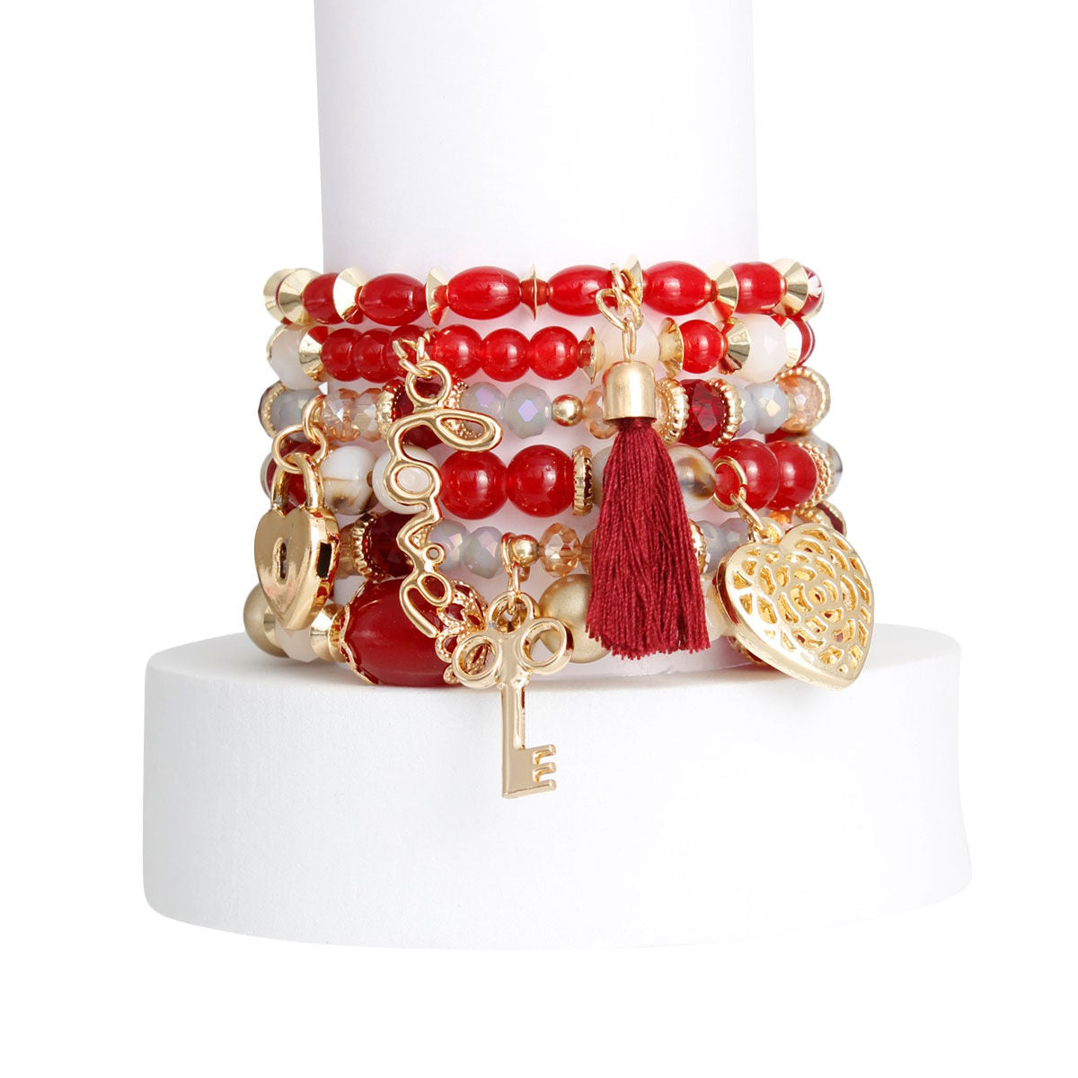 Glass Bead Love Bracelets Burgundy Stylish Trendy Jewelry