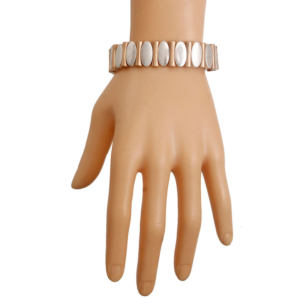 Oval Mixed Metal Statement Bracelet Stylish Fashion Jewelry Accessory