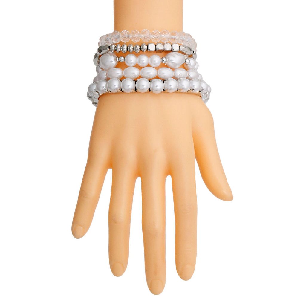 Bracelets with White Pearls and Glass Beads – Stylish Layered Jewelry Accessory