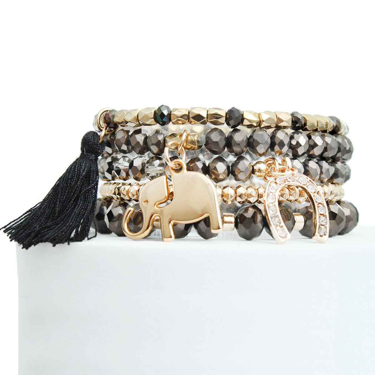 Horseshoe Bracelets with Black Elephant Charm – Stylish Fashion Jewelry Accessory