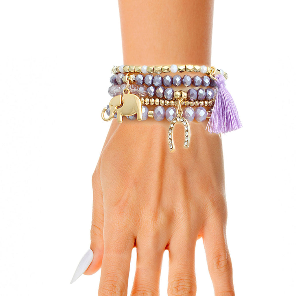 Elephant and Horseshoe Bracelets Light Purple Stylish Jewelry Accessories