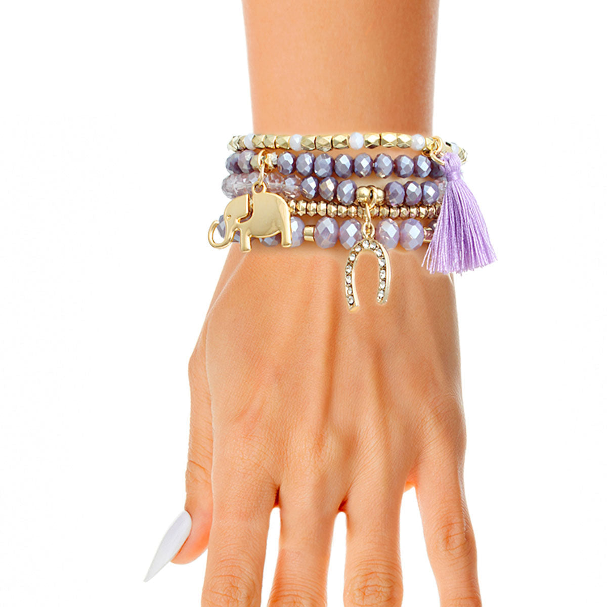 Elephant and Horseshoe Bracelets Light Purple Stylish Jewelry Accessories
