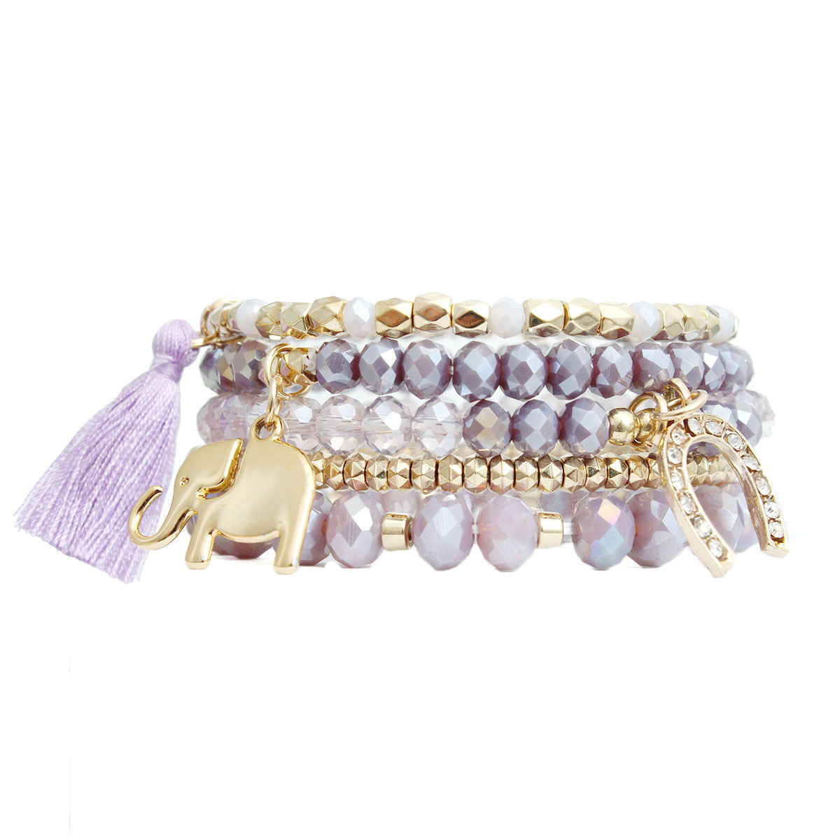 Elephant and Horseshoe Bracelets Light Purple Stylish Jewelry Accessories
