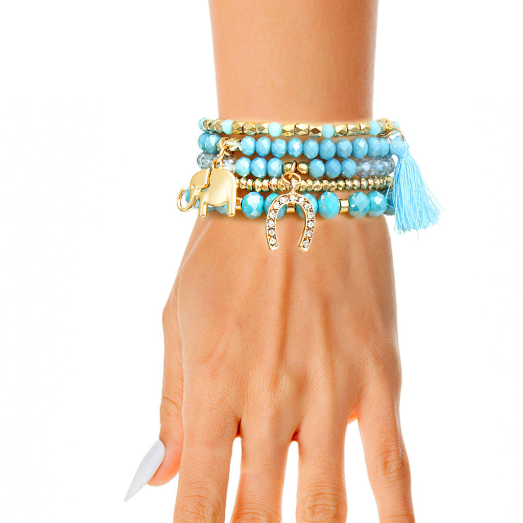 Bracelets Light Blue Elephant Horseshoe Stylish Fashion Jewelry