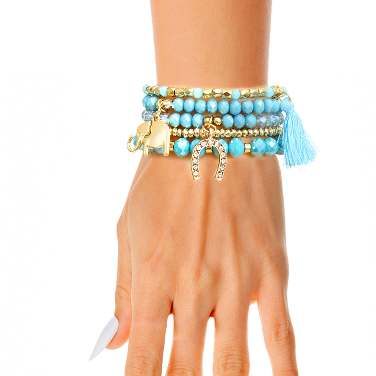 Bracelets Light Blue Elephant Horseshoe Stylish Fashion Jewelry