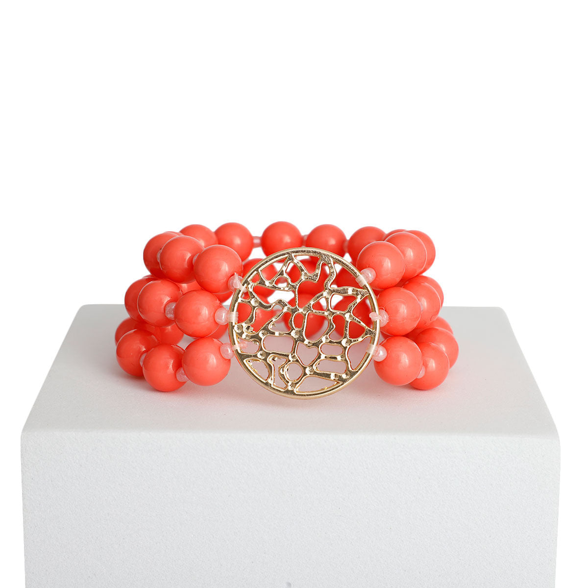 Gold Round Coral Bead Bracelet Stylish Fashion Jewelry Accessory