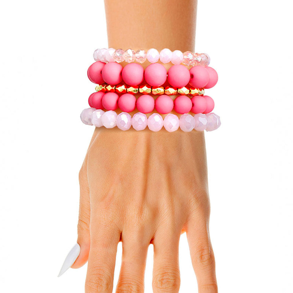 Bracelets Matte Pink Ball and Glass Stylish Statement Jewelry