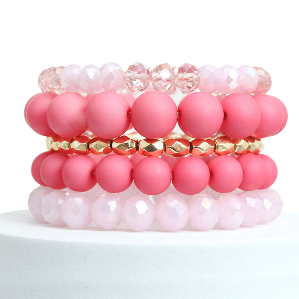 Bracelets Matte Pink Ball and Glass Stylish Statement Jewelry